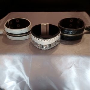 Faux leather bracelet trio
